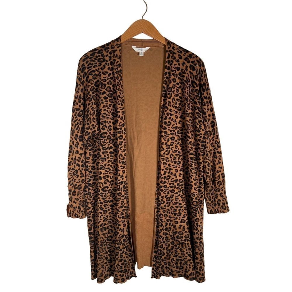 Terra Sky Womens Size OS 14W Brown Long Cardigan Leopard Print Soft Rayon Blend